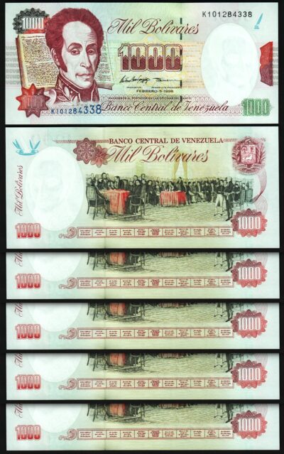 Venezuela, 1000 Bolivares, 5 2 1998, UNC, 5 Pcs LOT, Consecutive, P-76c, Bolivar