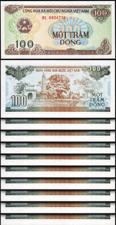 Vietnam 100 Dong 1991 - 1992, UNC, 10 Pcs LOT, P-105a
