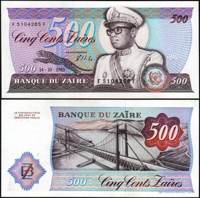 Zaire 500 Zaires 1985, UNC, P-30b