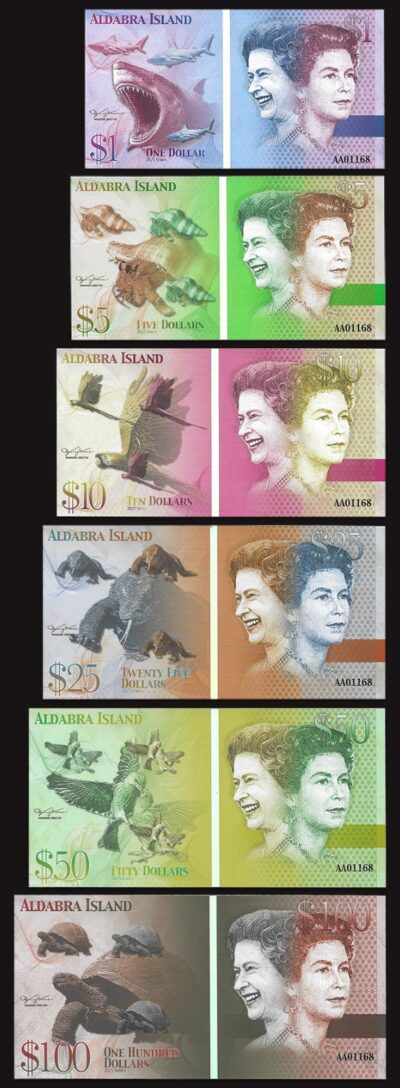 Aldabra Island 6 Pcs Set, 1 5 10 25 50 100 $ 2025 UNC MATCHING SERIAL New Design