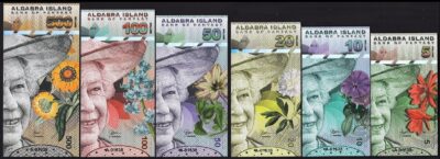 Aldabra Island 6 Pcs Set, 5 10 20 50 100 500 $ 2018, UNC, Matching Serial No