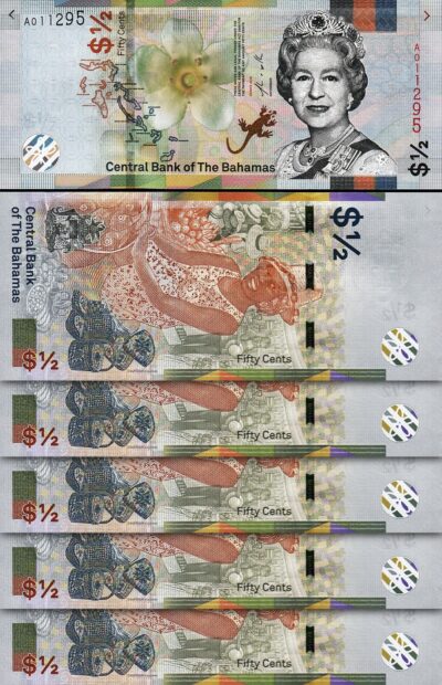 Bahamas 50 Cents 1/2 Dollar, 2019, UNC, 5 Pcs LOT, P-New, QUE II