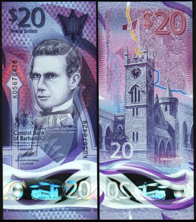 Barbados 20 Dollars, 2024, UNC, POLYMER, P-83b New Design