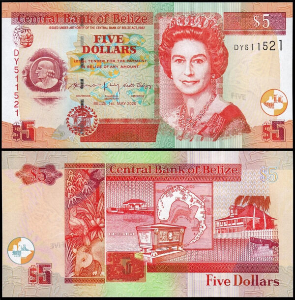 Belize 5 PCS SET, 2 5 10 20 50 Dollars 2020 2022, UNC, P-66 67 68 69 70, QEII - Image 6