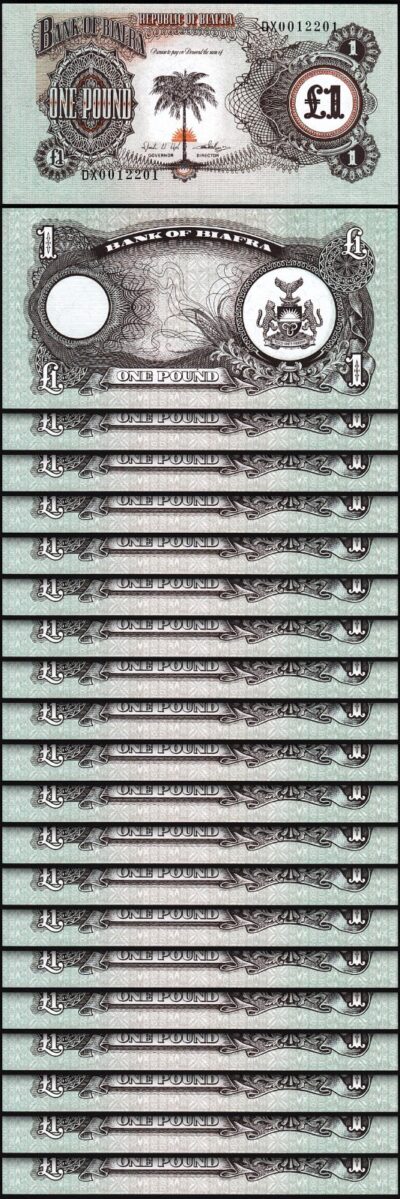 Biafra 1 Pound 1968 1969, UNC, 20 Pcs LOT, Consecutive, P-5a, Prefix DX