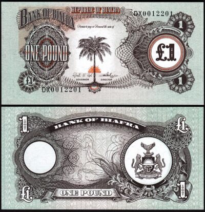 Biafra 1 Pound 1968 1969, UNC, P-5a, Prefix DX