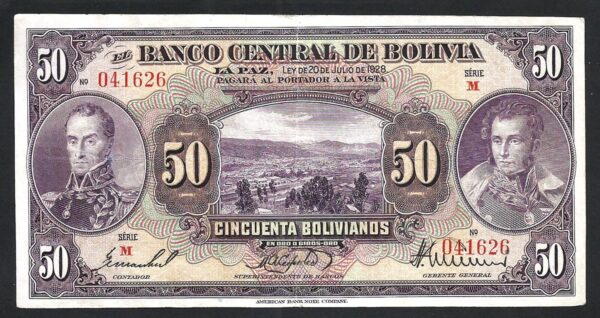 Bolivia 50 Bolivianos 1928, VF+, P-124