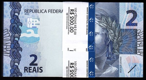 Brazil 2 Reais 2010 (2023),UNC, ½ BUNDLE, Pack 50 PCS,Consecutive,P-252 New Sign