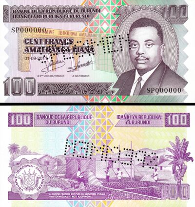Burundi 100 Francs 2011, UNC, SPECIMEN, SP 000000, P-44bs