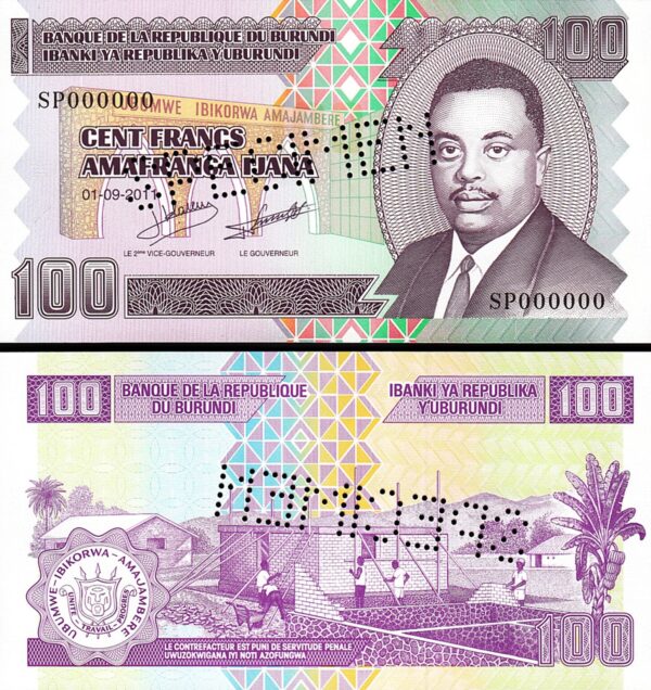 Burundi 100 Francs 2011, UNC, SPECIMEN, SP 000000, P-44bs