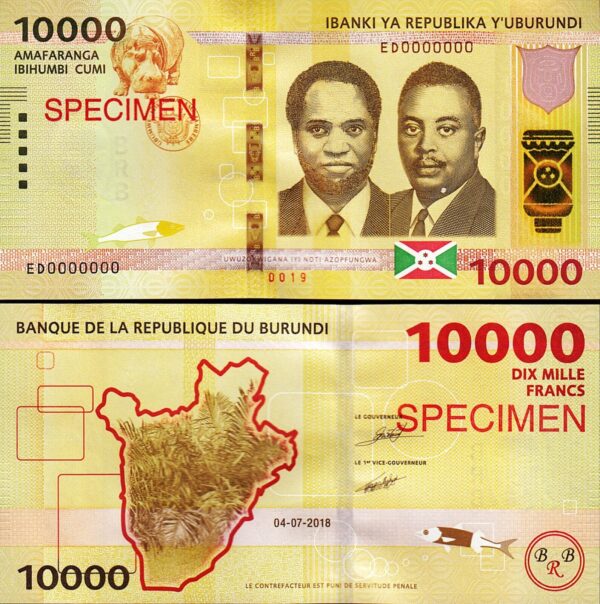 Burundi 10000 Francs 2018, SPECIMEN, ED 0000000, UNC, P-54s