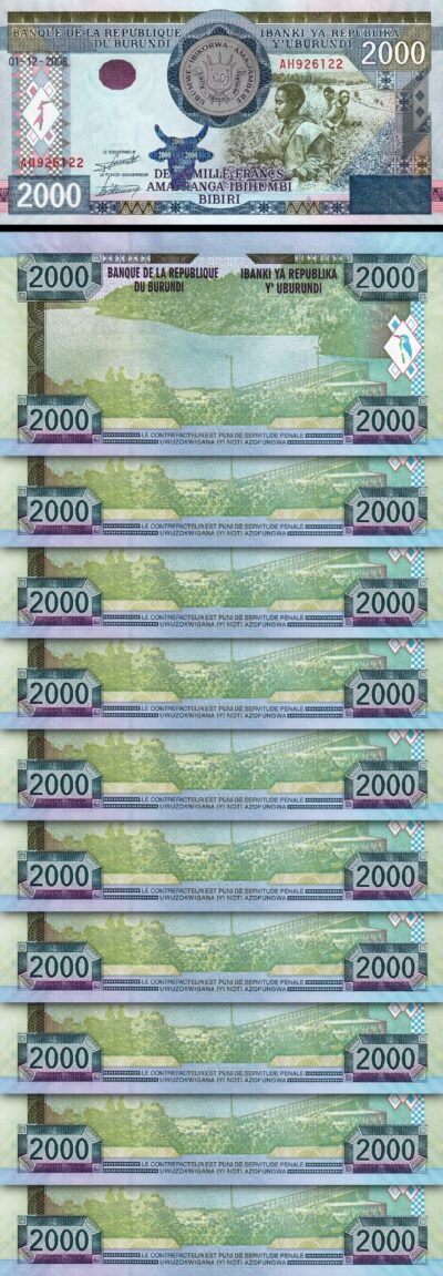 Burundi 2000 Francs 1-12- 2008, UNC-, 10 Pcs LOT, P-47
