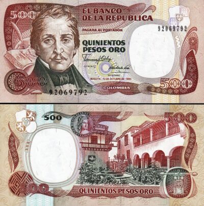 COLOMBIA 500 PESOS ORO 1990, XF, P-431