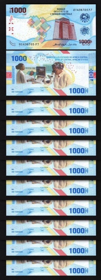 Central African St. 1000 Francs 2020 2022, UNC 10 PCS LOT, Hybrid Polymer, P-701