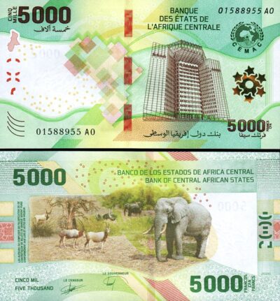Central African States 5000 Francs 2020 2022, UNC, Hybrid Polymer, P-703