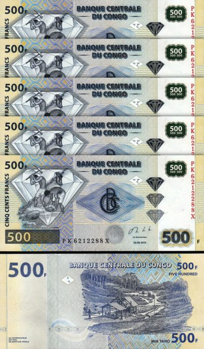 CONGO 500 FRANCS 2002 UNC 20 PCS CONSECUTIVE LOT P 96 