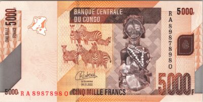 Congo Democratic Rep. 5000 Francs 2022, 7 Digit RADAR, 8987898, UNC, P-102d