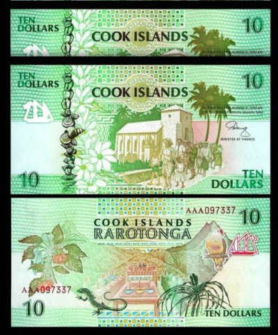 Cook Islands 10 Dollars 1992, UNC, 2 Pcs PAIR, Consecutive, AAA, P-8