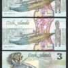 Cook Islands 3 Dollars 1987, AUNC / UNC, P-3, Low Matching Serial No 00****