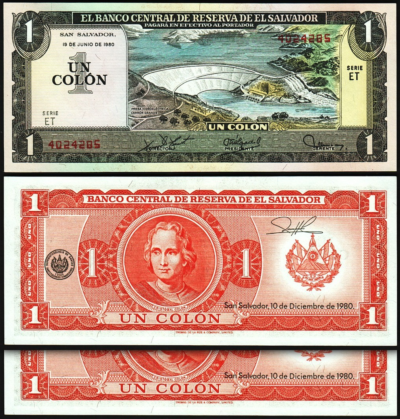 El Salvador 1 Colon 1980, UNC, 2 Pcs PAIR, Consecutive, P-125b