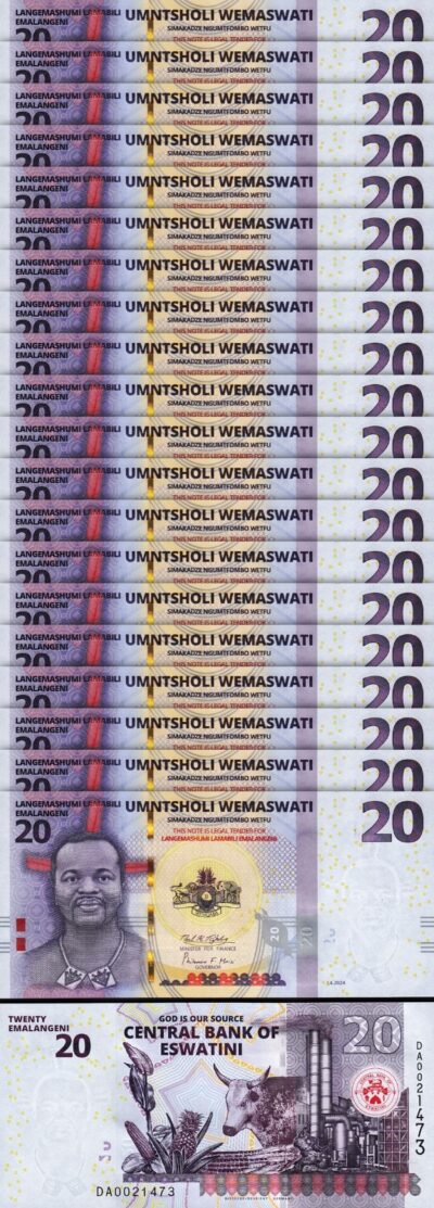Eswatini (Swaziland) 20 Emalangeni 2024, UNC, 20 Pcs LOT, Consecutive, P-NEW