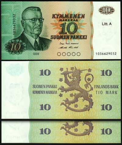 Finland 10 Markkaa 1980, UNC, 2 Pcs PAIR, Consecutive, P-112, Litt.A