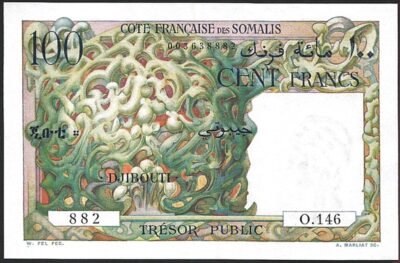 French Somaliland Djibouti 100 Francs 1952, AU, P-26