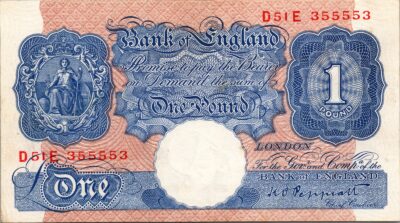 Great Britain England 1 Pound 1940, RADAR 355553 XF+ P-367, Sign. Peppiat