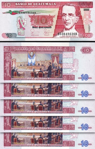 Guatemala 10 Quatzales, 2006, UNC, 5 Pcs LOT, Consecutive, P-111a