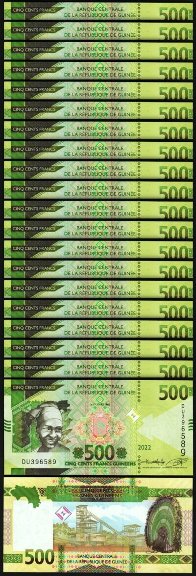 Guinea 500 Francs 2022, UNC, 20 Pcs LOT, P-52