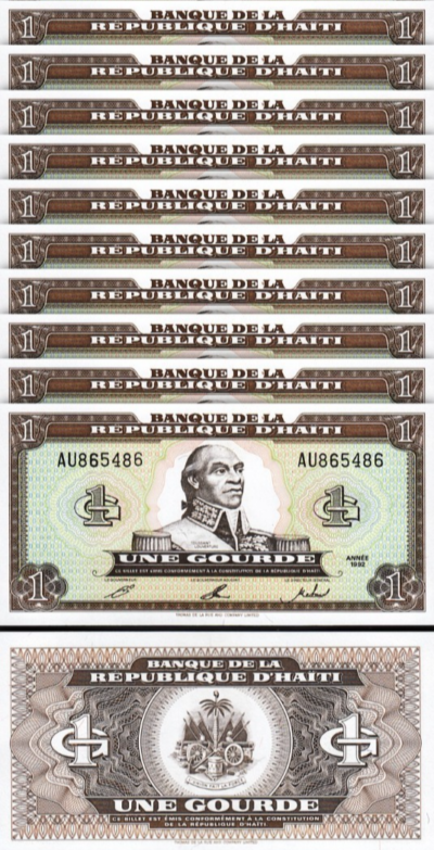 Haiti 1 Gourde 1992, UNC, 10 Pcs LOT, Consecutive, P-259a