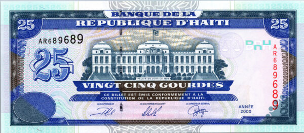 Haiti 25 Gourdes 2000, REPEATER 689 689, UNC, P-266a, Prefix AR