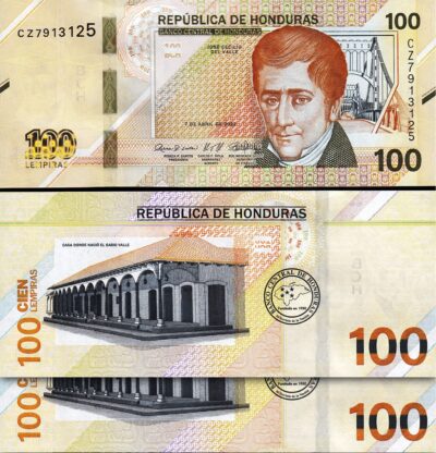Honduras 100 Lempiras 2022 (2024), UNC, 2 Pcs PAIR, Consecutive, P-112, Prefx CZ