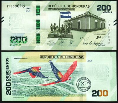 Honduras 200 Lempiras 2019/2021, UNC, Bird, Commemorative Independence, P-105