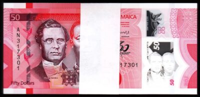 Jamaica 50 Dollars 2022 2023,UNC, BUNDLE,Pack 100 PCS, Consecutive,Polymer,P-New