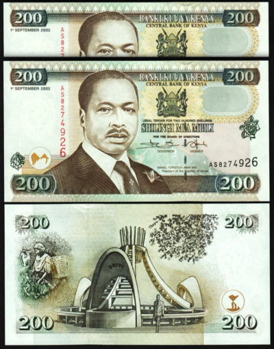 Kenya 200 Shillings 2002, UNC, 2 Pcs PAIR, Consecutive, P-38h