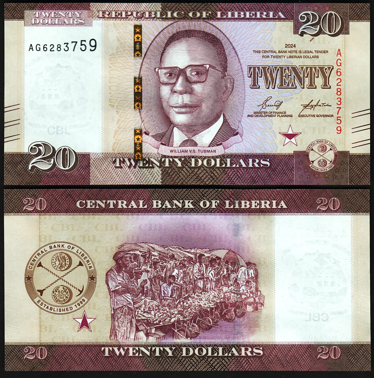 Liberia 20 Dollars 2024, UNC, P-New