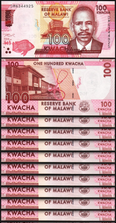 Malawi 100 Kwacha, 2024, UNC, 10 Pcs LOT, Consecutive, P-NEW DATE,SIGN