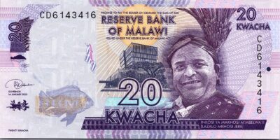 Malawi 20 Kwacha 2020, RADAR 7 Digit, 614 3 416 UNC, P-63