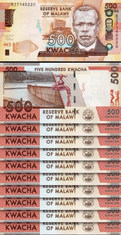 Malawi 500 Kwacha, 2021, UNC, 10 Pcs LOT, Consecutive, P-66c