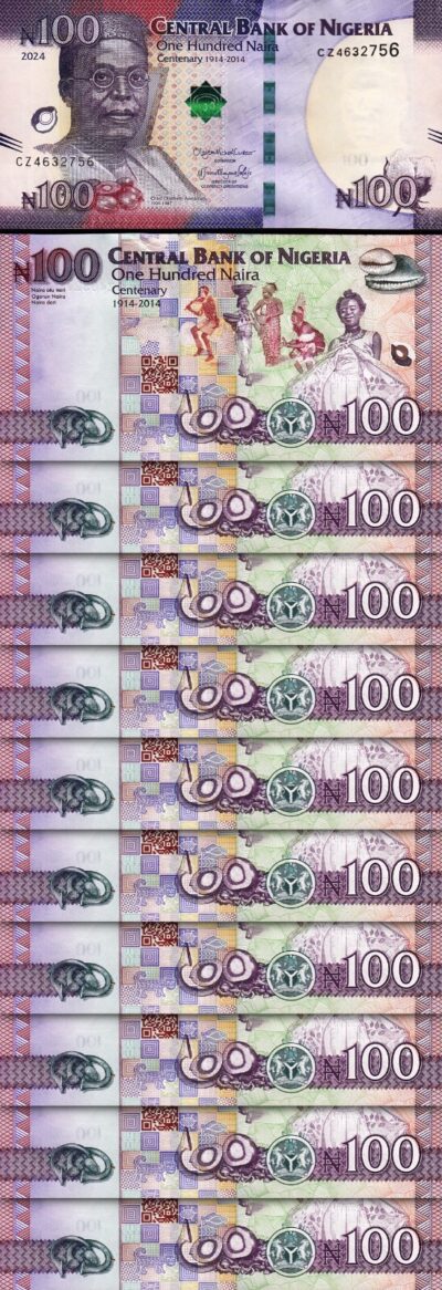 Nigeria 100 Naira 2024, UNC-, 10 Pcs LOT, P-41,NEW SIGN