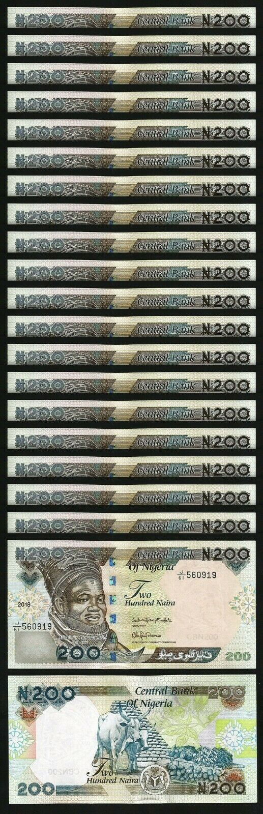 Nigeria 200 Nigeria 2018, UNC, 20 Pcs LOT, Consecutive, P-29