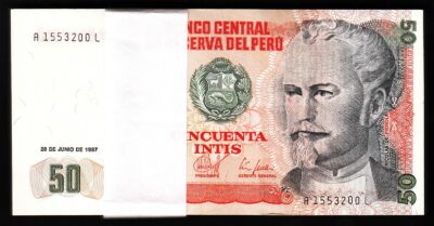Peru 50 Intis 1987, aUNC / UNC, BUNDLE, Pack of 100 PCS, Consecutive, P-131B