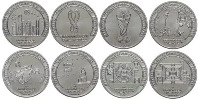 Qatar 8 Pcs Coin SET, 1 Riyal 2022, Fifa World Cup, Commemorative