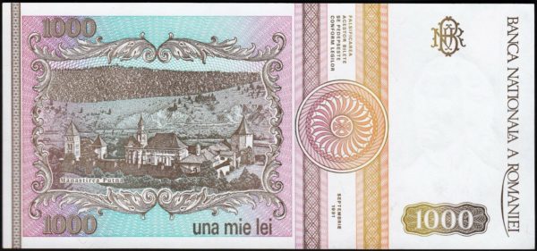 ROMANIA 1000 1,000 LEI 1991 P 101A UNC