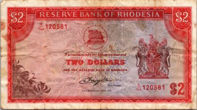 Rhodesia 2 Dollar 24 May 1979, VF, P-39b, Circulated