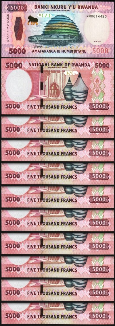 Rwanda 5000 Francs 2024, UNC, 10 Pcs LOT, Consecutive, P-45 New Design