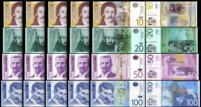 Serbia 5 (x) 4 Pcs Set 10 20 50 100 Dinars 2013 2014, UNC, P-54 55 56 57