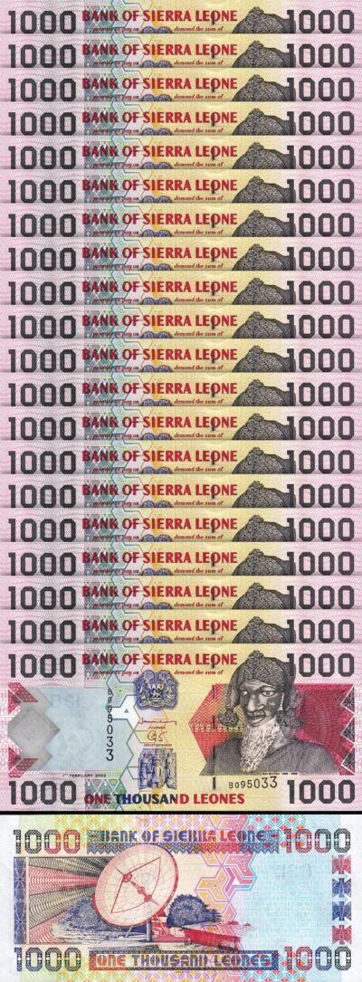 Sierra Leone 1000 Leones 2002, UNC, 20 Pcs LOT, Consecutive, P-24a, Large Size