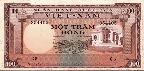 South Vietnam 100 Dong 1966, XF+ With Some Pale at Borders, P-18a